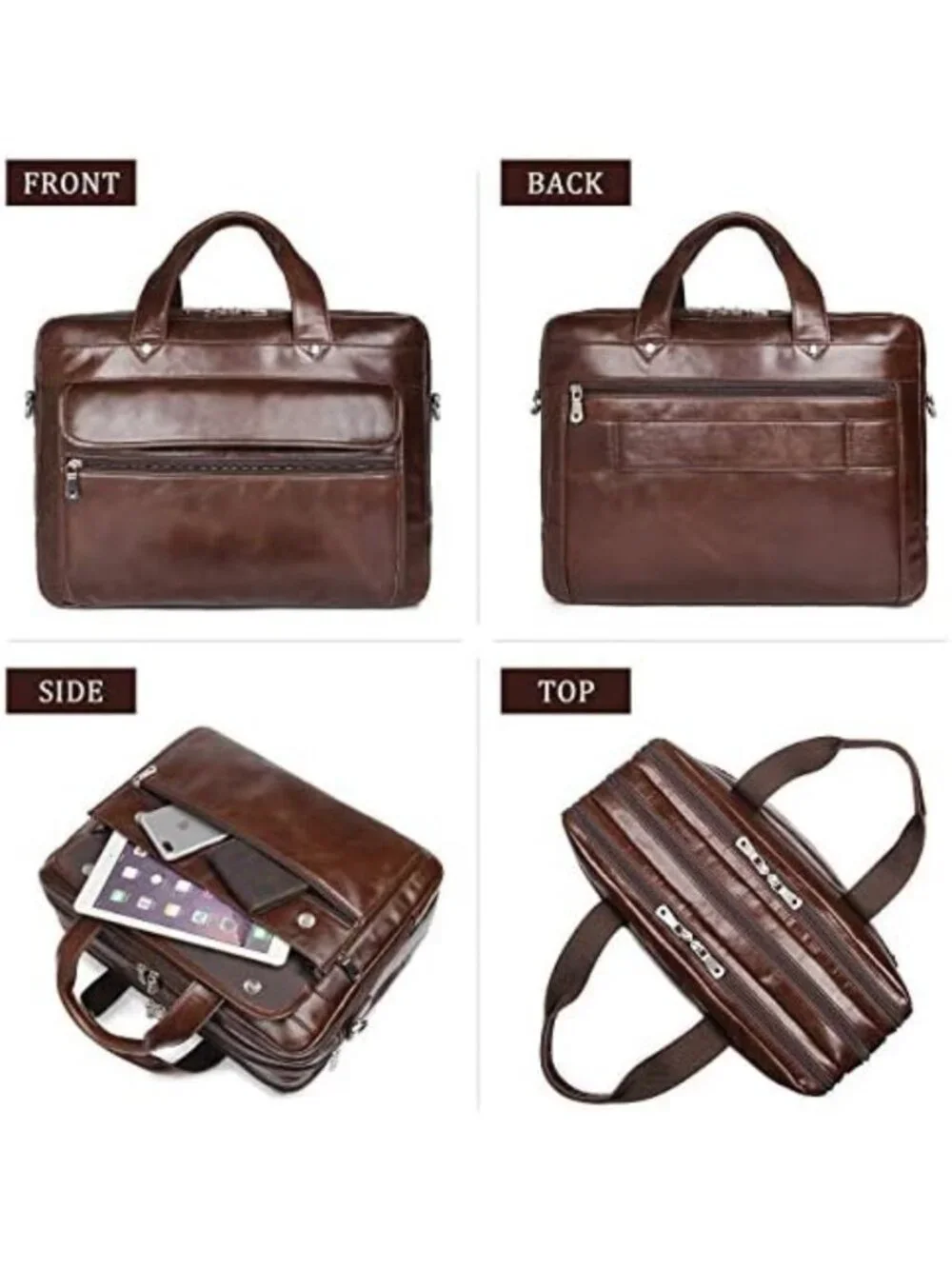 Stylish Leather Briefcase for Men, 15.6